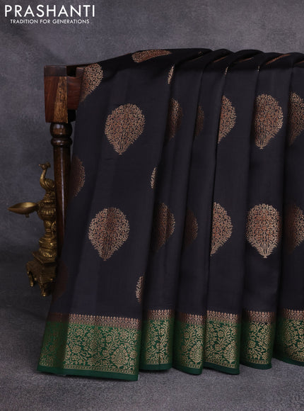 Chiniya silk saree black and green with woven buttas and zari woven border