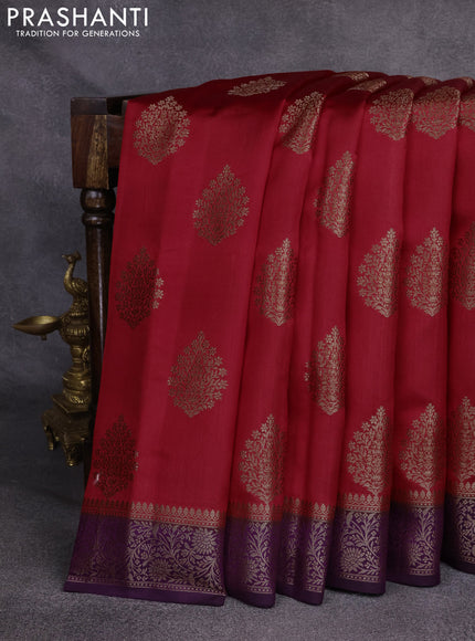 Chiniya silk saree red and violet with woven buttas and zari woven border