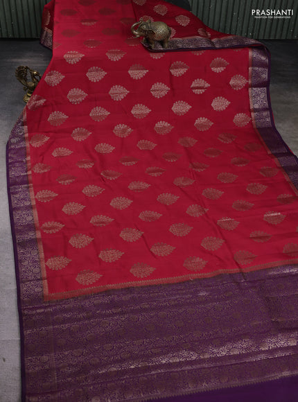Chiniya silk saree red and violet with woven buttas and zari woven border
