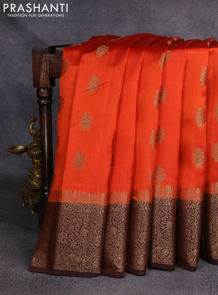 Chiniya silk saree orange and brown with woven buttas and zari woven border