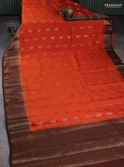 Chiniya silk saree orange and brown with woven buttas and zari woven border
