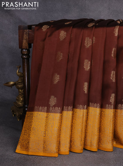 Chiniya silk saree brown and mustard yellow with woven buttas and zari woven border