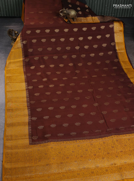 Chiniya silk saree brown and mustard yellow with woven buttas and zari woven border