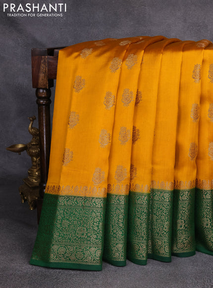 Chiniya silk saree mango yellow and green with woven buttas and zari woven border
