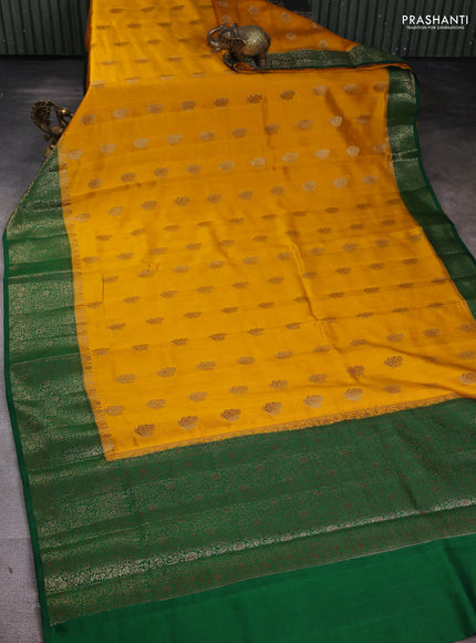 Chiniya silk saree mango yellow and green with woven buttas and zari woven border