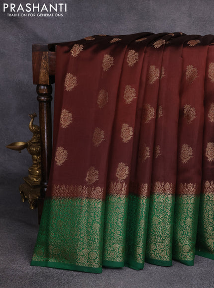 Chiniya silk saree brown and green with woven buttas and zari woven border