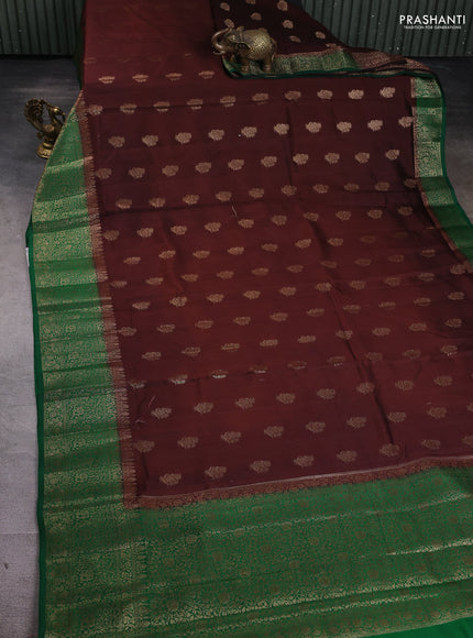 Chiniya silk saree brown and green with woven buttas and zari woven border
