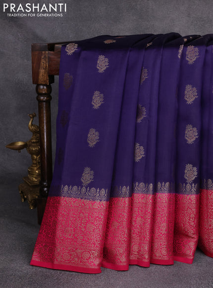 Chiniya silk saree blue and pink with woven buttas and zari woven border