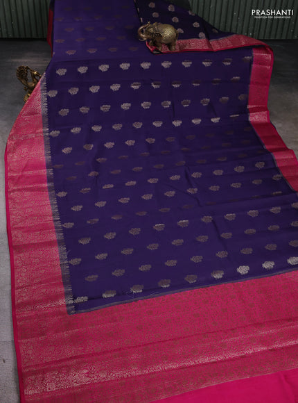 Chiniya silk saree blue and pink with woven buttas and zari woven border