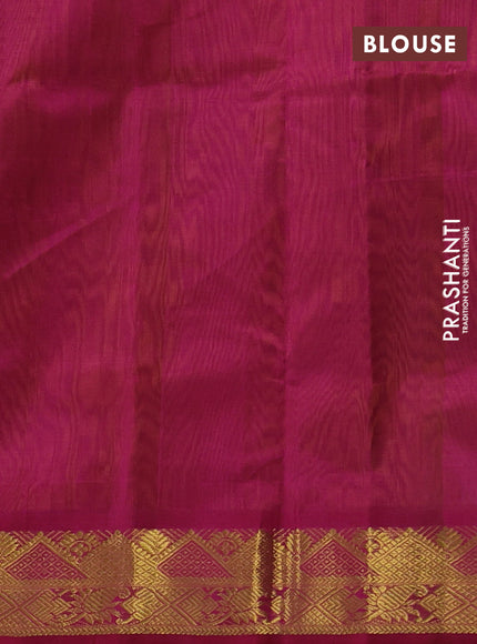 Silk cotton saree mustard yellow and magenta pink with plain body and zari woven border