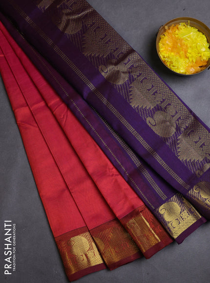Silk cotton saree pink and blue with plain body and zari woven border