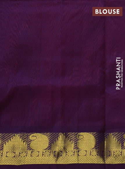 Silk cotton saree pink and blue with plain body and zari woven border