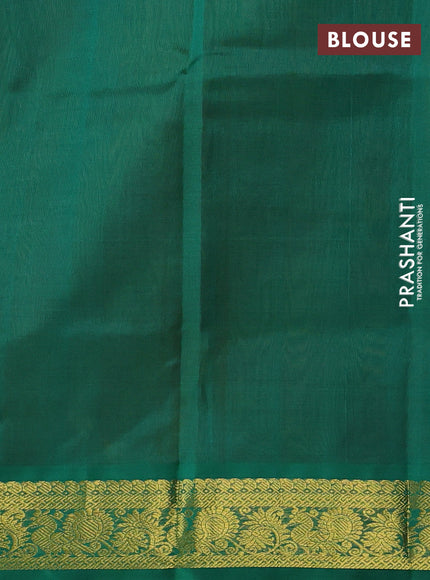 Silk cotton saree peach pink and green with plain body and zari woven border
