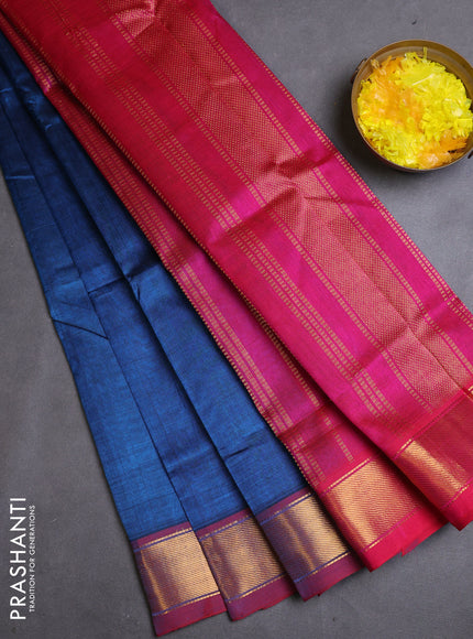 Silk cotton saree cs blue and pink with plain body and zari woven border
