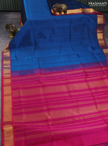 Silk cotton saree cs blue and pink with plain body and zari woven border