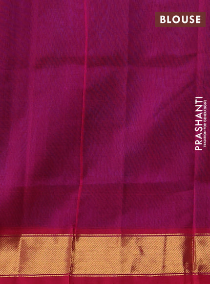 Silk cotton saree cs blue and pink with plain body and zari woven border