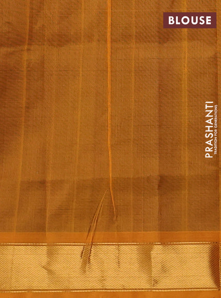 Silk cotton saree violet and mango yellow with plain body and zari woven border