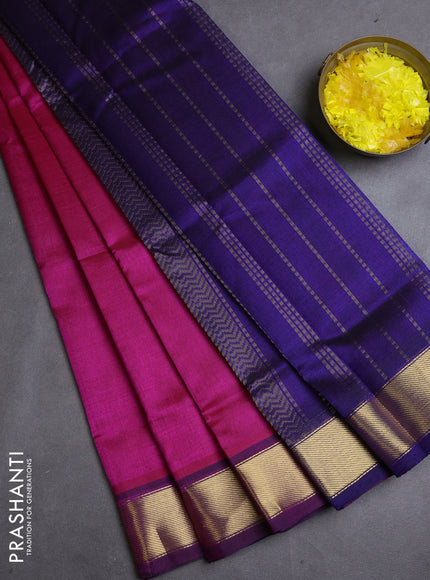 Silk cotton saree pink and blue with plain body and zari woven border