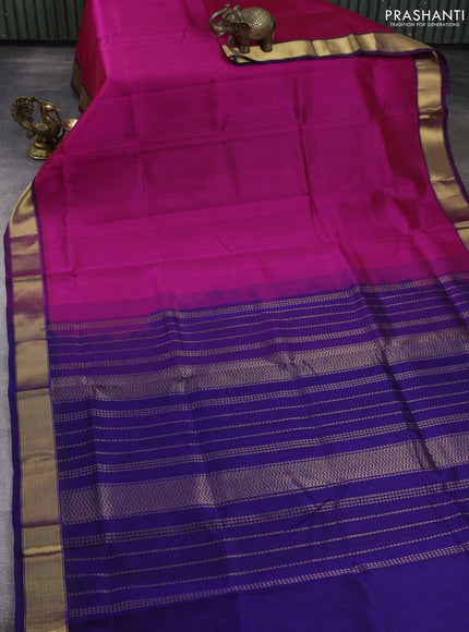 Silk cotton saree pink and blue with plain body and zari woven border