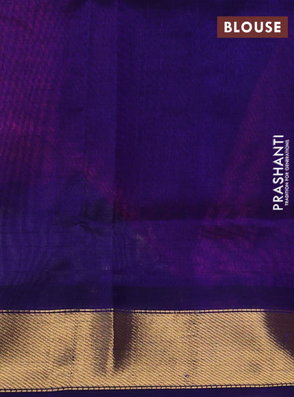 Silk cotton saree pink and blue with plain body and zari woven border