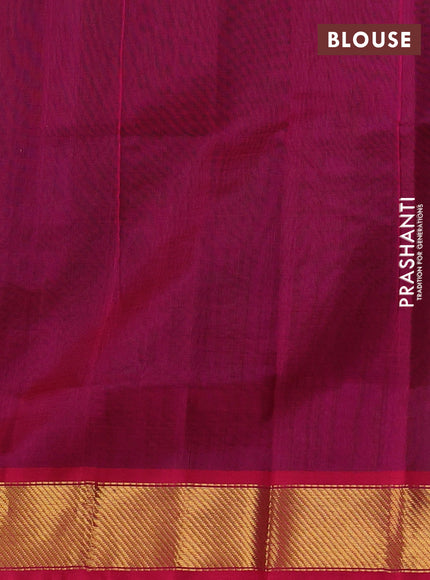 Silk cotton saree green and pink with plain body and zari woven border