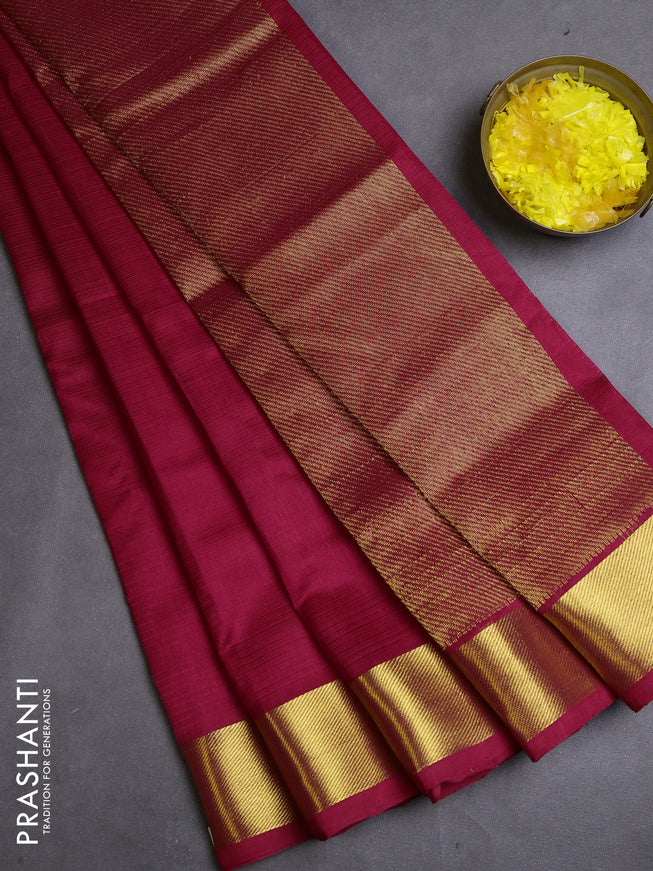 Silk cotton saree pink with plain body and zari woven border