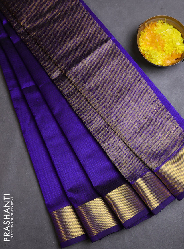 Silk cotton saree blue with plain body and zari woven border