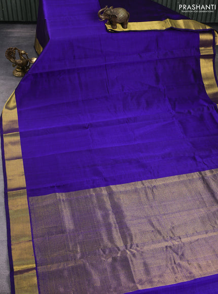 Silk cotton saree blue with plain body and zari woven border