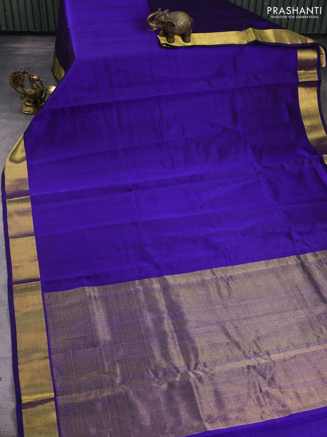 Silk cotton saree blue with plain body and zari woven border
