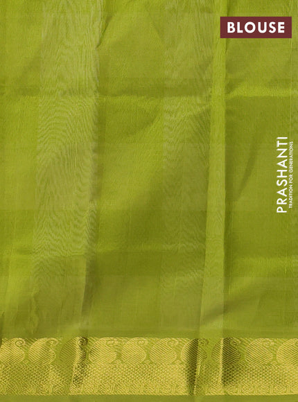 Silk cotton saree off white and light green with allover paalum pazhamum checks & buttas and zari woven border