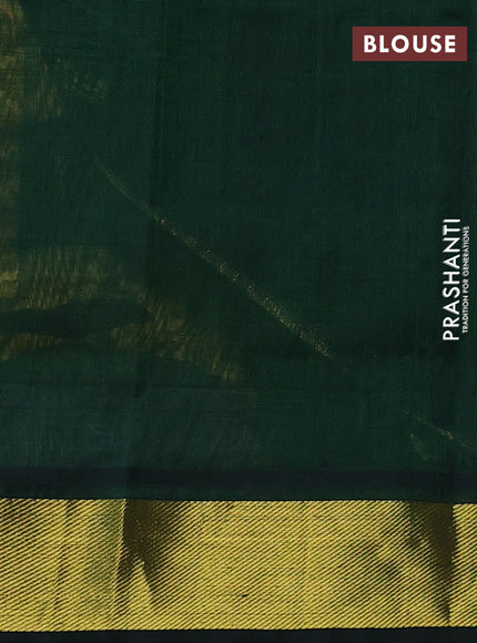 Silk cotton saree yellow and bottle green with allover paalum pazhamum checks & buttas and zari woven border
