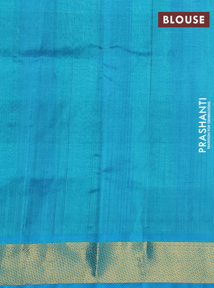 Silk cotton saree blue and teal blue with allover paalum pazhamum checks & buttas and zari woven border