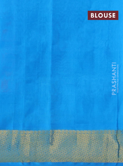 Silk cotton saree magenta pink and cs blue with allover paalum pazhamum checks & buttas and zari woven border