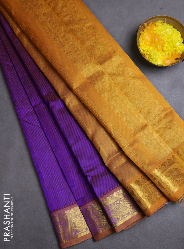 Silk cotton saree violet and mustard yellow with allover vairaosi pattern and zari woven border
