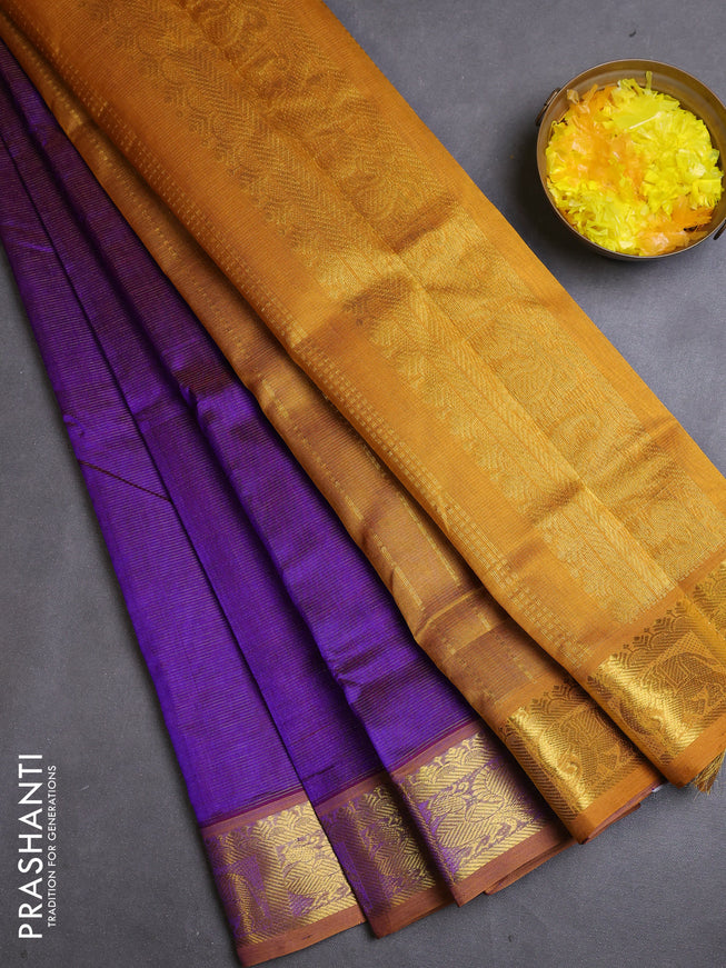Silk cotton saree violet and mustard yellow with allover vairaosi pattern and zari woven border
