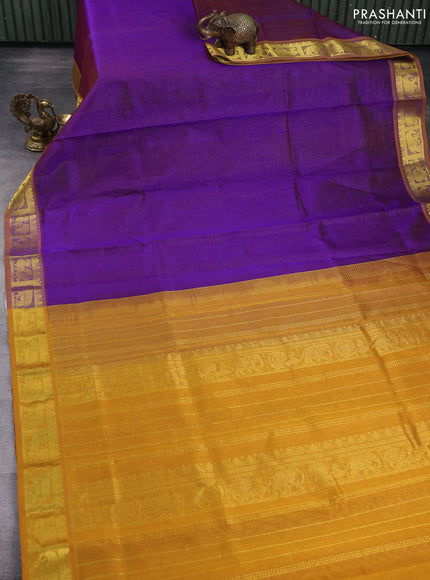 Silk cotton saree violet and mustard yellow with allover vairaosi pattern and zari woven border