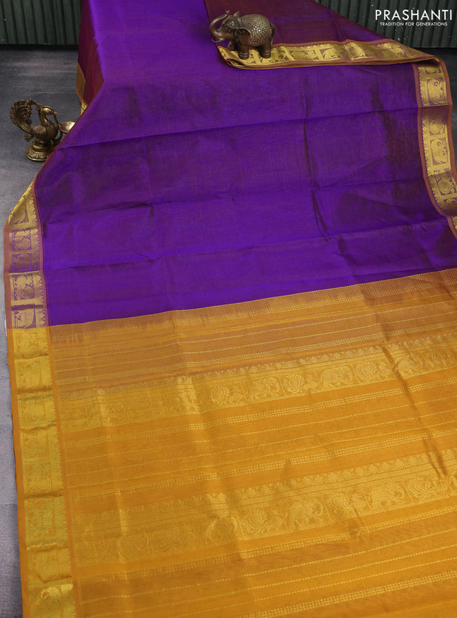 Silk cotton saree violet and mustard yellow with allover vairaosi pattern and zari woven border