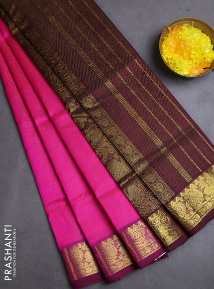 Silk cotton saree pink and deep wine with allover vairaosi pattern and zari woven border