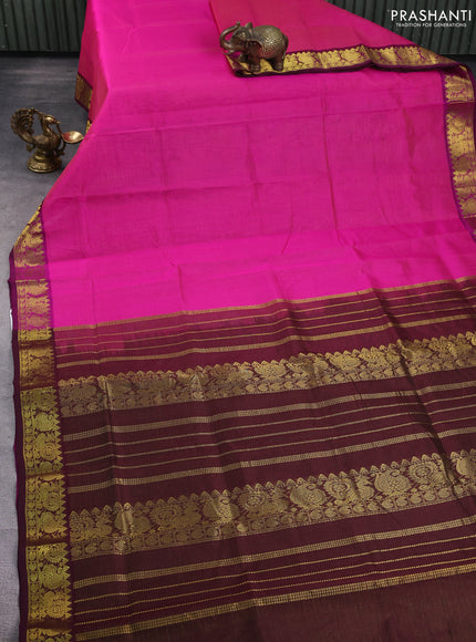Silk cotton saree pink and deep wine with allover vairaosi pattern and zari woven border