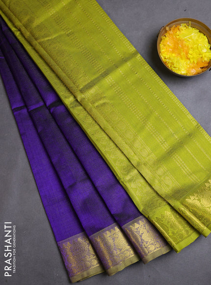 Silk cotton saree blue and light green with allover vairaosi pattern and zari woven border