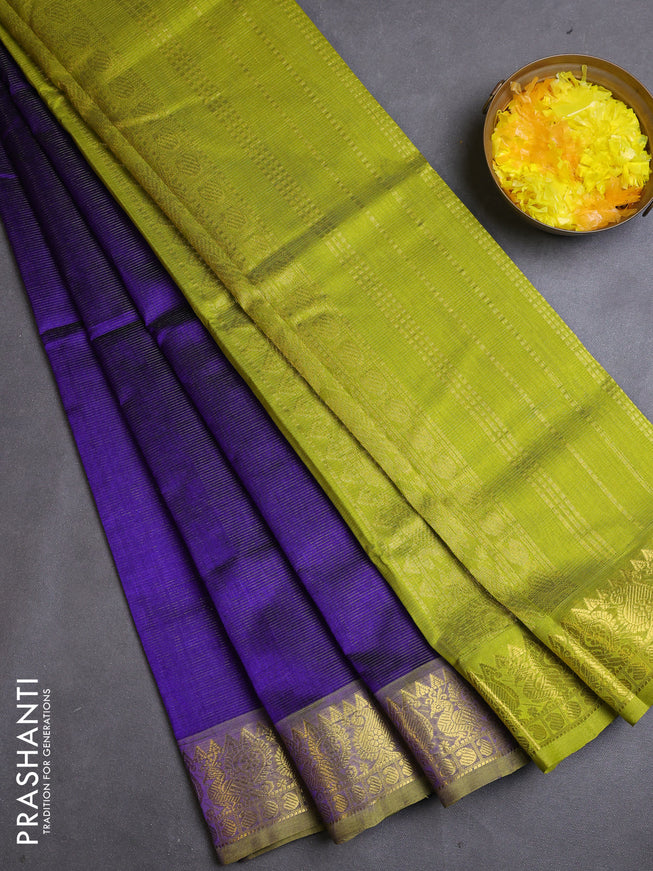 Silk cotton saree blue and light green with allover vairaosi pattern and zari woven border