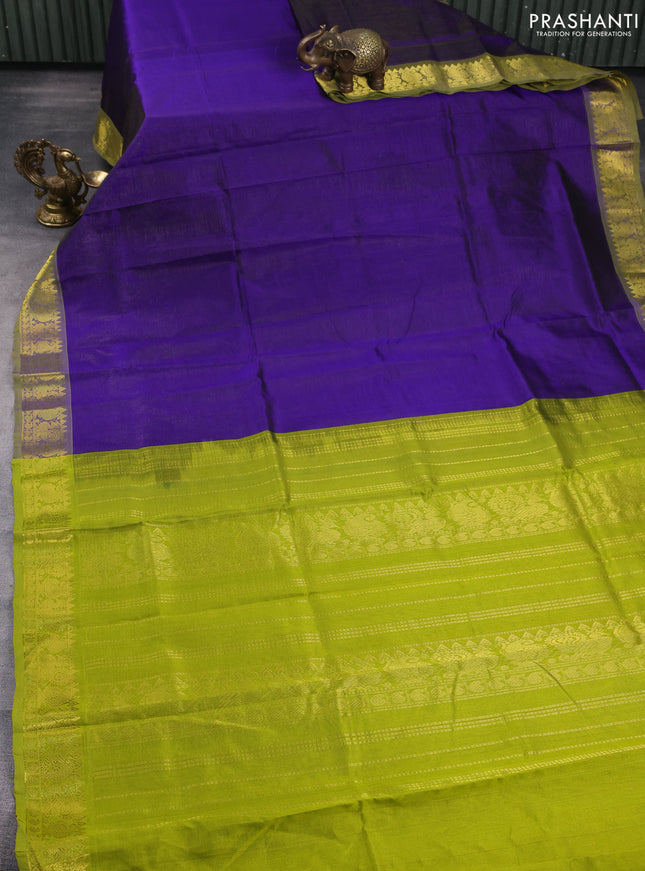Silk cotton saree blue and light green with allover vairaosi pattern and zari woven border