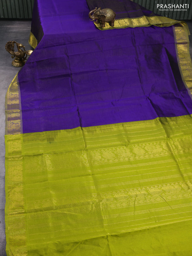Silk cotton saree blue and light green with allover vairaosi pattern and zari woven border