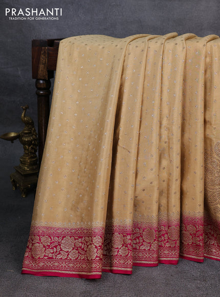 Pure banarasi georgette saree sandal and pink with woven buttas and woven border