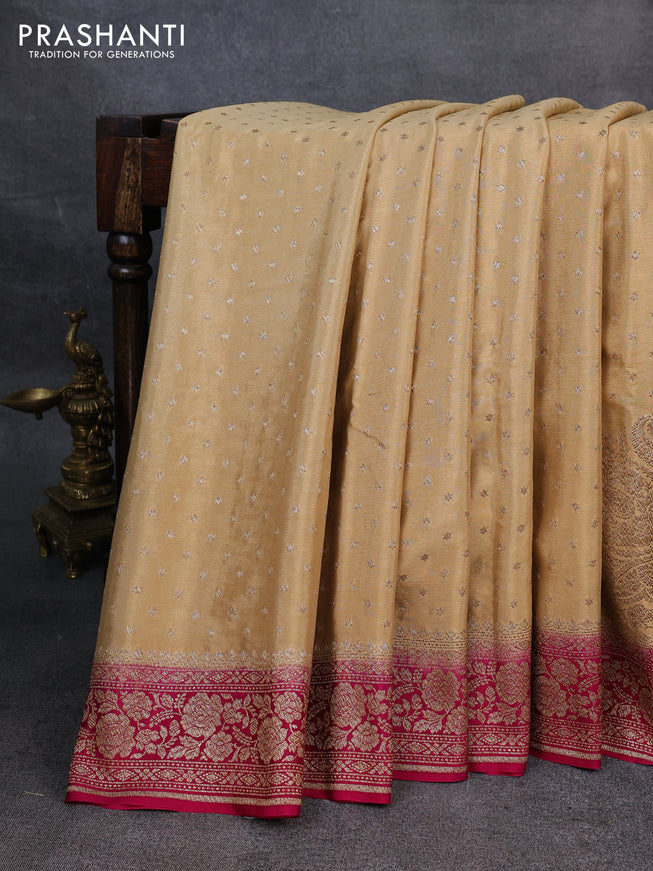 Pure banarasi georgette saree sandal and pink with woven buttas and woven border