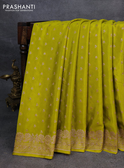 Pure banarasi georgette saree lime yellow with woven buttas and woven border