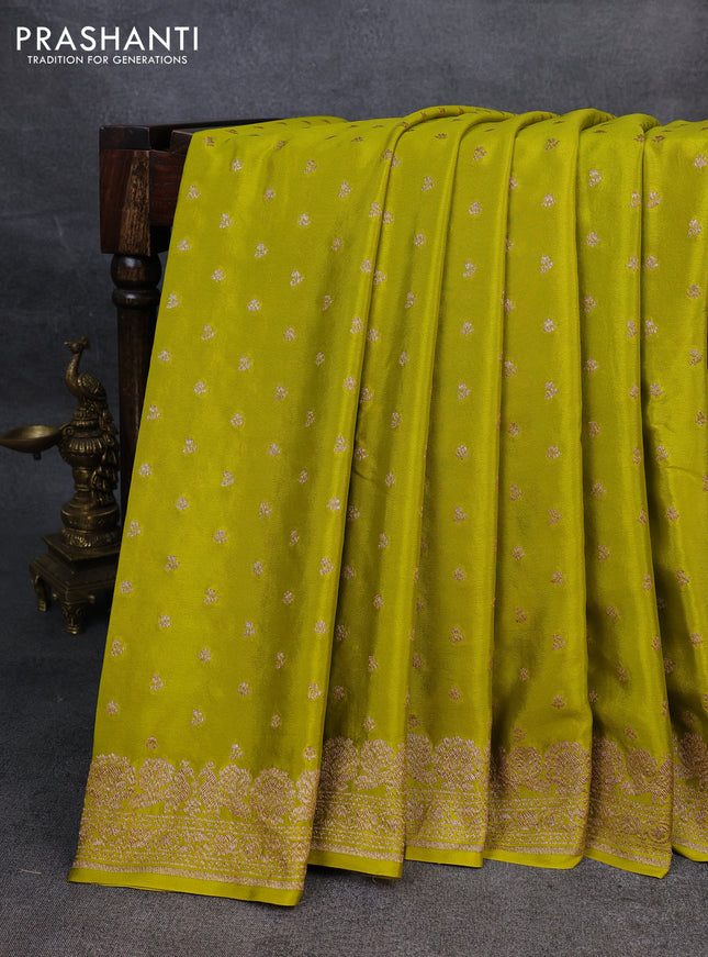 Pure banarasi georgette saree lime yellow with woven buttas and woven border