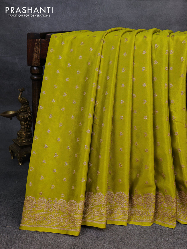 Pure banarasi georgette saree lime yellow with woven buttas and woven border