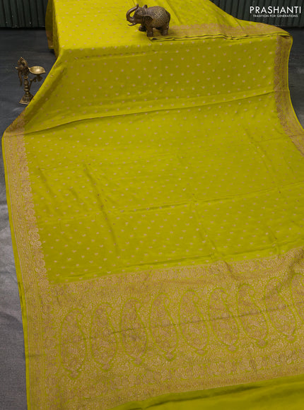 Pure banarasi georgette saree lime yellow with woven buttas and woven border