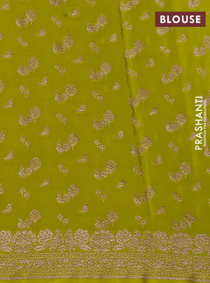 Pure banarasi georgette saree lime yellow with woven buttas and woven border